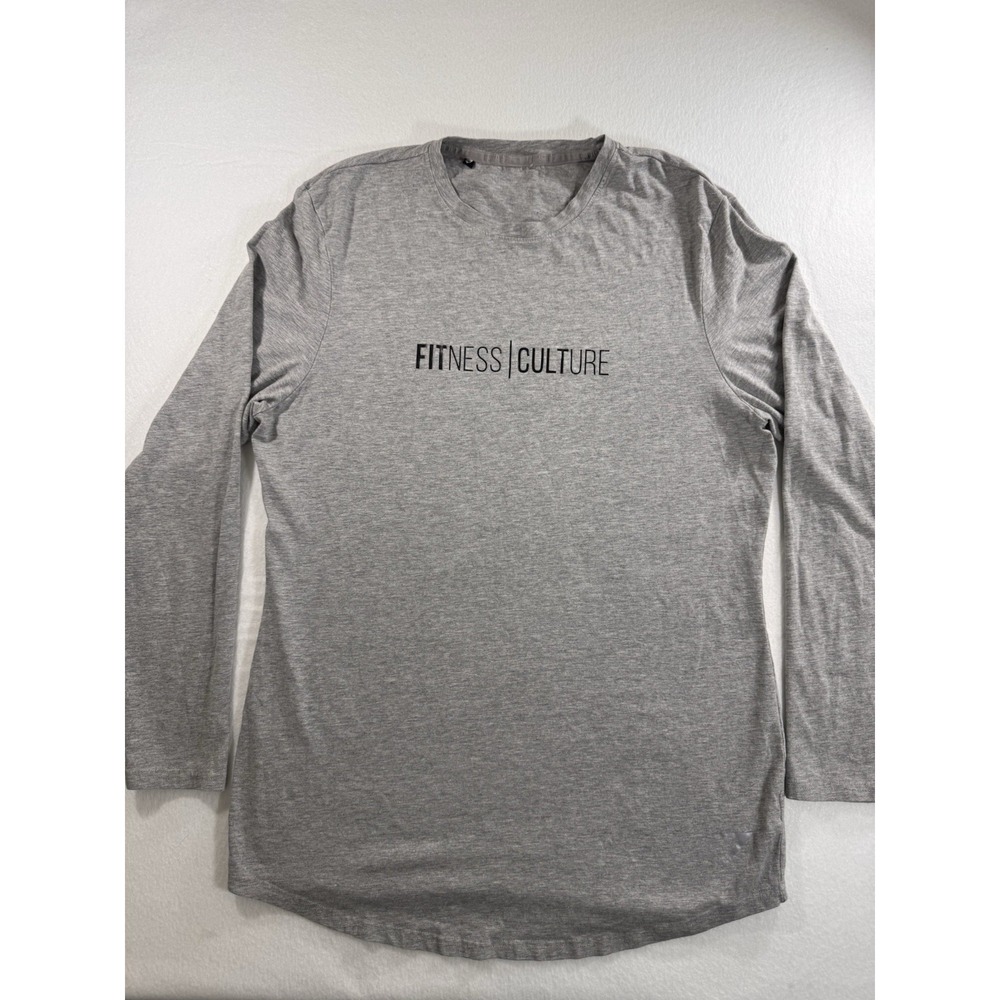 Gym Shark Mens Long Sleeve Shirt Small "Fitness Culture" Spelled Out Gray